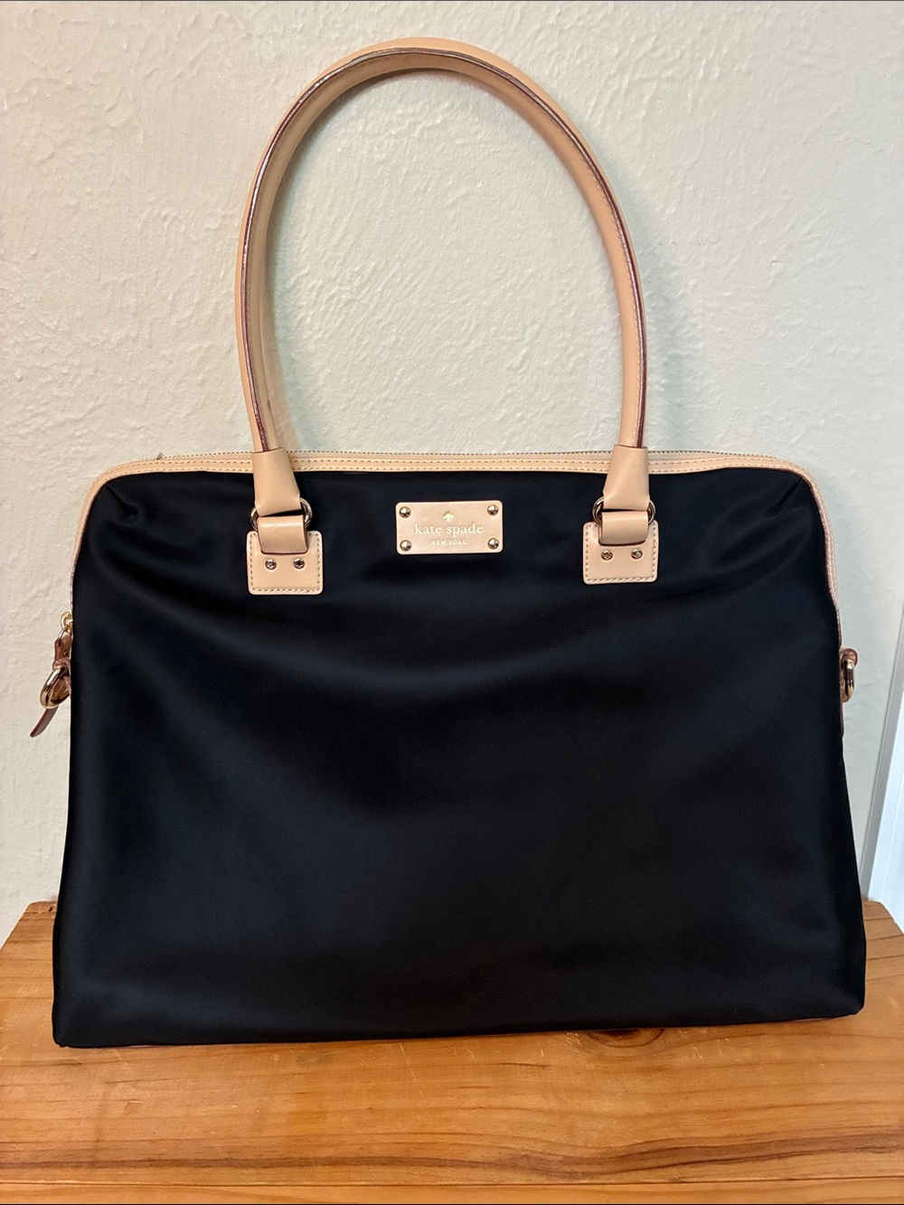 Kate Spade Kennedy Park Laptop Shoulder Bag Black/ Tan Nylon Leather Calista